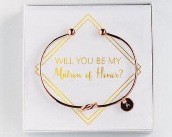 Matron of Honor Proposal Gift - Will you be my Matron of Honor Initial Bracelet - Personalized Gift  #BC061