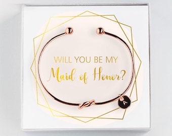 Maid of Honor Proposal Gift - Will you be my Maid of Honor  Initial Bracelet - Personalized Gift  #BC055