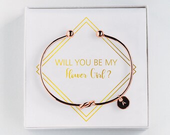 Flower Girl Proposal Gift - Will you be my Flower Girl Initial Bracelet - Personalized Gift  #BC063