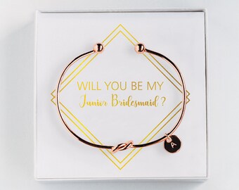 Junior Bridesmaid Proposal Gift - Will you be my Junior Bridesmaid - Initial Bracelet - Personalized Gift  #BC062