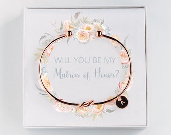 Matron of Honor Proposal Gift - Will you be my Matron of Honor Initial Bracelet - Personalized Gift  #BC036