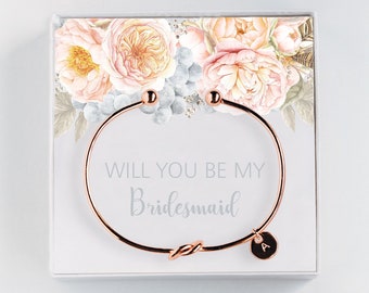 Bridesmaid Proposal Gift - Will you be my Bridesmaid - Bridesmaid Initial Bracelet - Personalized Gift - Tie the knot bracelet  #BC029