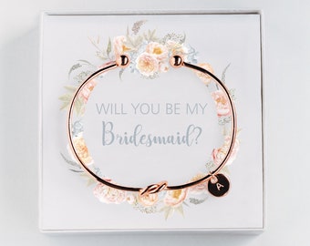 Bridesmaid Proposal Gift - Will you be my Bridesmaid - Bridesmaid Initial Bracelet - Personalized Gift - Tie the knot bracelet  #BC034