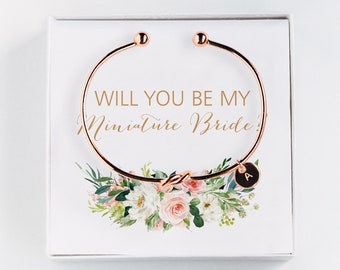 Flower Girl Proposal Gift - Will You Be My Miniature Bride Initial Bracelet - Personalized Gift  #BC072