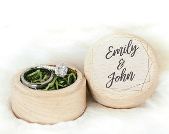 Wedding Ring Box - Custom Wooden Wedding Ring Box - Personalized Ring Bearer Box - Printed Design Ring Box #RB013