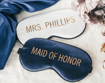 Personalized Sleep Masks - Bridesmaid Eye Mask - Bachelorette - Maid of Honor Proposal Gifts - Custom Silky Satin Mask - Bridal Gift #SLM02