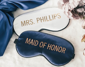 Personalized Sleep Masks - Bridesmaid Eye Mask - Bachelorette - Maid of Honor Proposal Gifts - Custom Silky Satin Mask - Bridal Gift #SLM02