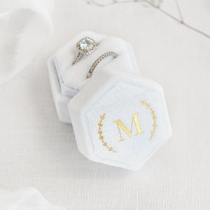Personalized Velvet Ring Box - Hexagon Double Ring Box - Ring Bearer - Engagement Ring box - Wedding Ring Box
