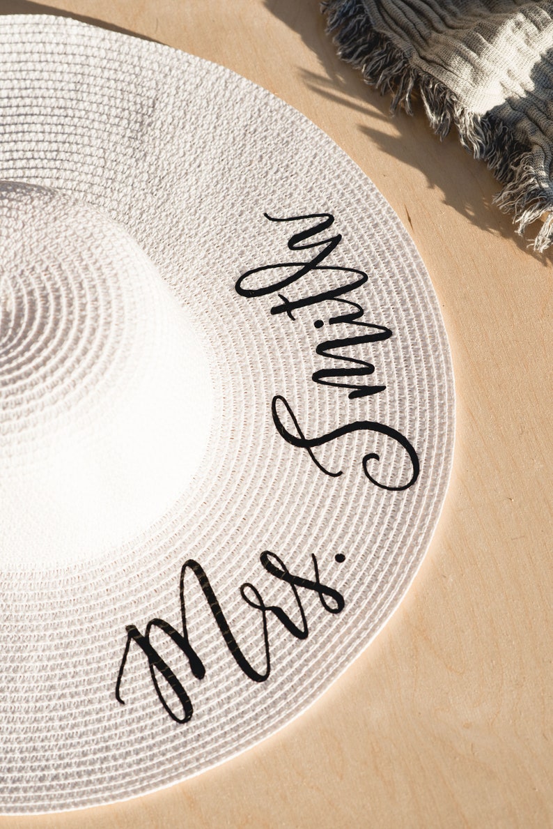 Bride Beach Hat - Personalized Bride Sun Hat - Bachelorette Party Hats - Floppy Beach Hat - Honeymoon Gifts #SNH01