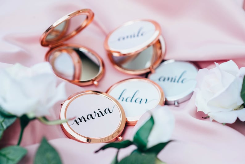 Bridesmaid Mirror, Bridesmaid gift, Personalized Pocket Mirror, Name Pocket Mirror, Handheld Compact mirror PM01-09 image 2