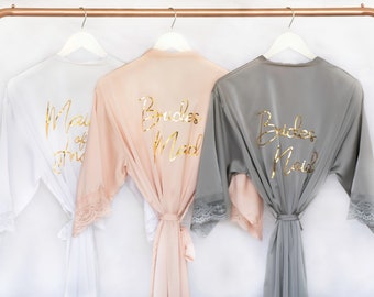Bridesmaid Robes - Bridal Party Lace Robe - Personalized Satin Robes - Mother of the Bride Robe BR01