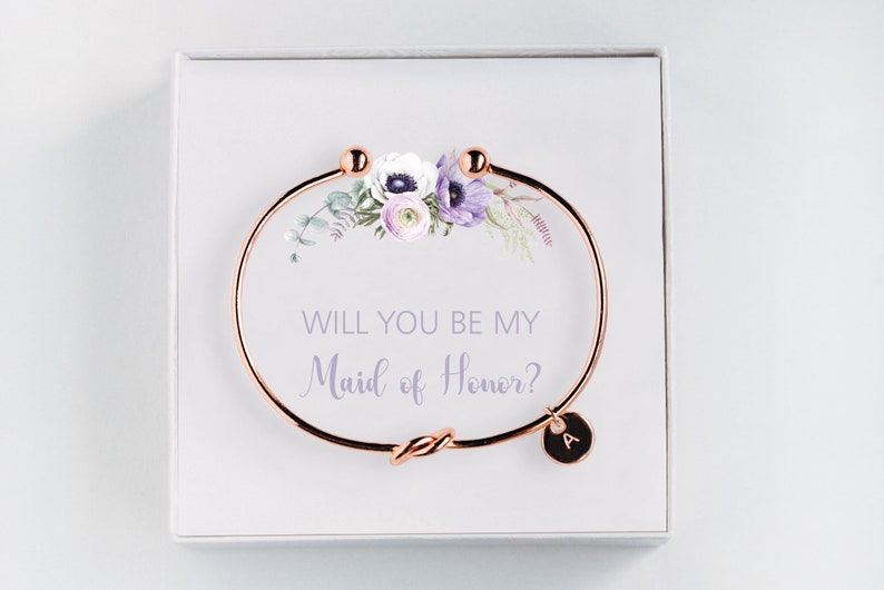 Maid of Honor Proposal Gift Will you be my Maid of Honor Initial Bracelet Personalized Gift BC020 image 1