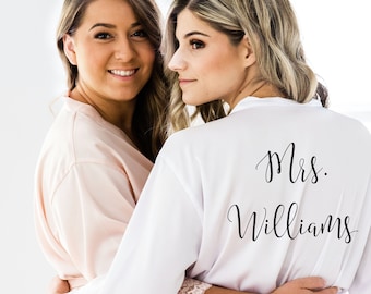 Mrs Robe - Bride Robe Personalized - Satin Robes - Bride Gift Ideas - Bridesmaid Robes - Bridal Party Lace Robe - Getting Ready - BR02