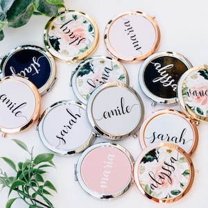 Bridesmaid Mirror, Bridesmaid gift, Personalized Pocket Mirror, Name Pocket Mirror, Handheld Compact mirror PM01-09 image 1