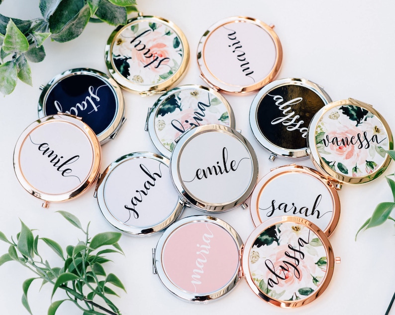 Bridesmaid Mirror, Bridesmaid gift, Personalized Pocket Mirror, Name Pocket Mirror, Handheld Compact mirror PM01-09 image 1