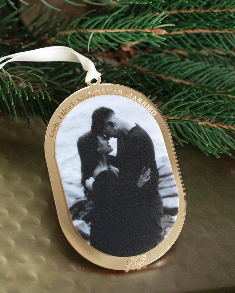 First Christmas Married Ornament With Photo - Personalized Keepsake - Wedding Christmas Gift 2025