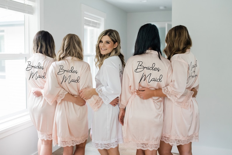 Personalized Satin Robes - Bridesmaid Robes - Bridal Party Lace Robe - Mother of the Bride Robe BR01 