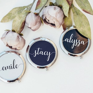 Bridesmaid Mirror, Bridesmaid gift, Personalized Pocket Mirror, Name Pocket Mirror, Handheld Compact mirror PM01-09 image 4