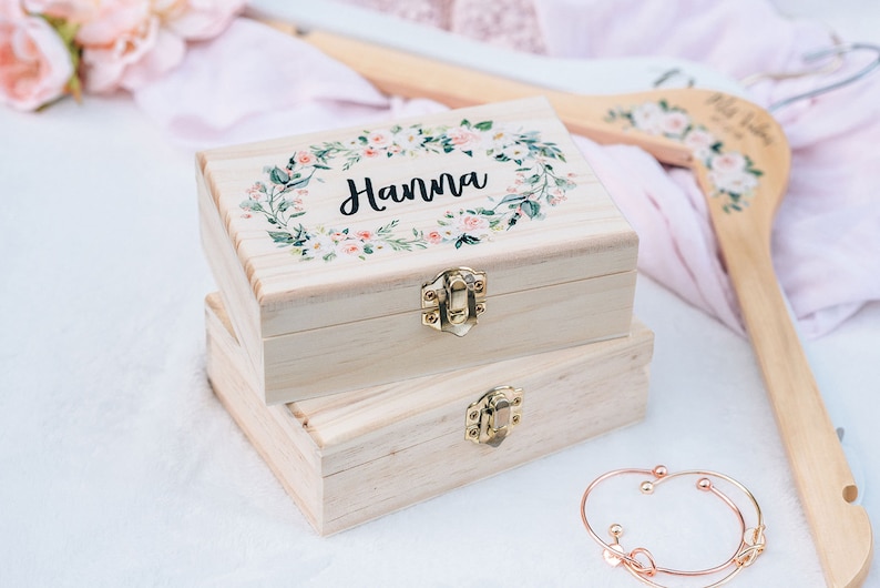 Flower Girl Gift Box Bridesmaid Gift Girl Gift Box Personalized Bridal Party Gift Wooden Box WB001 image 3