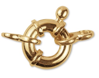 9K Solid Yellow Gold Designer Bolt Ring Clasp - Italy Sailor's Spring Loaded Trigger Clasp For Chain - 375 Gold Bolt Ring W/ Figure 8 Loops