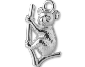 Solid 925 Sterling Silver Perched Koala Charm - Animal Charms - 925 Silver Charms for Necklaces, Bracelets and Earrings