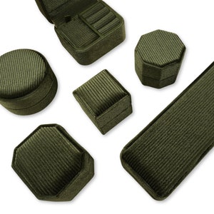 Fine Jewellery Boxes - Olive Green | Luxury Velvet Jewellery Packaging Set | Ring, Double-Ring, Earrings, Necklace, Bracelet & Watch Boxes