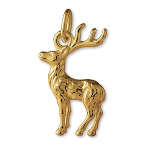 Solid 9ct Yellow Gold Forest Stag Charm - Animal Charms - 9k / 375 Gold Charms for Necklaces, Bracelets and Earrings
