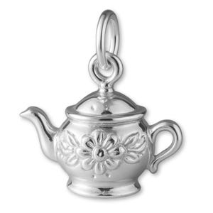 Solid 999 Pure Silver Ornate Teapot Charm - Objects & Trinket Charms - 999 Fine Silver Necklace, Bracelet and Earring Charm