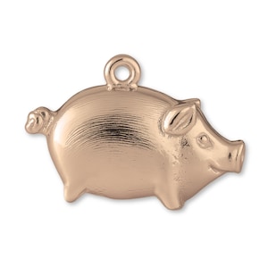 Solid 9ct Rose Gold Baby Piglet Charm - Animal Charms - 9k / 375 Pink Gold Charms for Necklaces, Bracelets and Earrings