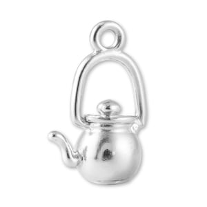 Solid 925 Sterling Silver Kettle Teapot Charm - Food Charms - 925 Silver Necklace, Bracelet and Earring Charm