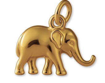 Solid 18ct Yellow Gold Asian Elephant Charm - Animal Charms - 18k / 750 Gold Charms for Necklaces, Bracelets and Earrings