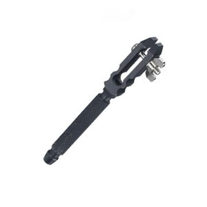 May include: A black metal fly tying vise with a long handle. The vise has a silver screw and a silver clamp.
