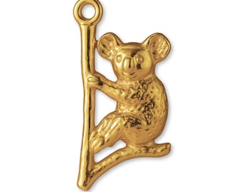 Solid 18ct Yellow Gold Drop Bear Koala Charm - Animal Charms - 18k / 750 Gold Charms for Necklaces, Bracelets and Earrings