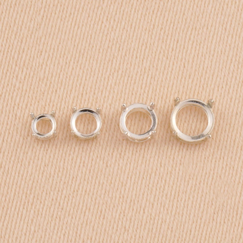 Sterling Silver Round Basket Setting - 4 Prong Claw Round Cabochon Setting - 925 Silver Stone Setting Blank - Jewellery Making Supplies bild 2