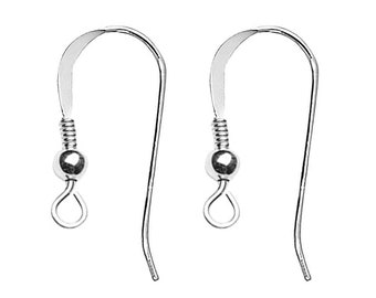 Sterling Silver Hook Earrings With Loop, Hypoallergenic Silver Bead & Coil Shepherd Hooks Bulk - Ear Wire, Ear Hook, Dainty, Dangly Earring