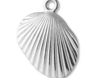 Solid 925 Sterling Silver Clam Beach Shell Charm - Nautical & Sea Charms - 925 Silver Necklace, Bracelet and Earring Charm