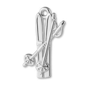 Solid 925 Sterling Silver Classic Ski&#39;s and Poles Charm - Sports Charms - 925 Silver Necklace, Bracelet and Earring Charm