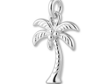 Solid 925 Sterling Silver Tropical Palm Tree Charm - Nautical & Sea Charms - 925 Silver Necklace, Bracelet and Earring Charm