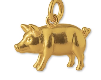 Solid 24ct Pure Gold Pot-Bellied Pig Charm - Animal Charms - 9999 24k Fine Gold Charms for Necklaces, Bracelets and Earrings