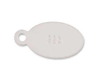 Sterling Silver Oval Hallmark Tag - Blank Oval Charm with 925 Stamp - 925 Silver Oval Tag To Stamp Makers Mark - Customisable Jewellers Tag