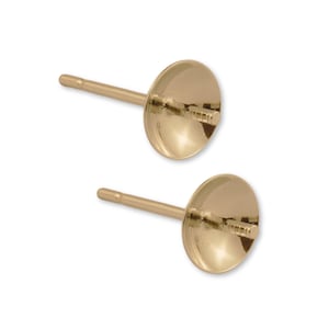 9k Solid Gold Posts and Cups for Pearl Stud Earrings - Gold Earring Post and Cups for Pearls - 375 Yellow Gold Pearl Cup Stud Earrings