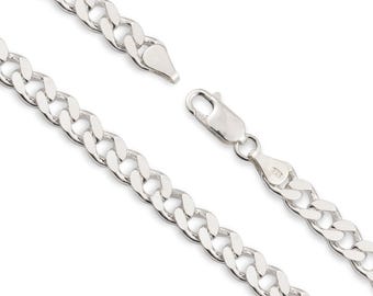 Sterling Silver Cuban Link Chain Necklace - Custom Length - Solid 925 Silver - Genuine 925 Sterling Silver Chain Necklace For Men & Women