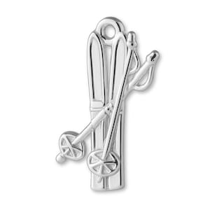 Solid 999 Pure Silver Classic Ski&#39;s and Poles Charm - Sports Charms - 999 Fine Silver Necklace, Bracelet and Earring Charm