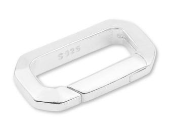 May include: A rectangular silver-toned metal carabiner clasp with a spring-loaded gate mechanism. The inner side of the frame is clearly stamped with the text S925, indicating the metal composition of this jewelry finding component.