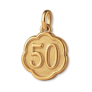 14ct Gold Plated 50th Clover  Charm - Celebration Charms - 14k Necklace & Bracelet Charms - 14k Gold Earring Charm
