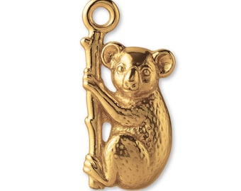 14ct Gold Plated Koala Hugging Tree Charm - Animal Charms - 14k Gold Charms for Necklaces, Bracelets and Earrings