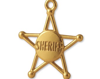 Solid 9ct Yellow Gold Sheriff Star Charm - Objects & Trinket Charms - 9k / 375 Gold Necklace, Bracelet and Earring Charm