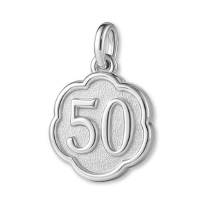 Solid 940 Argentium Silver 50th Clover  Charm - Celebration Charms - 940 Silver Necklace, Bracelet and Earring Charm