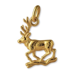 Solid 9ct Yellow Gold Forest Elk Charm - Animal Charms - 9k / 375 Gold Charms for Necklaces, Bracelets and Earrings