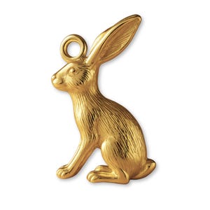 Solid 9ct Yellow Gold Scrub Hare Charm - Animal Charms - 9k / 375 Gold Charms for Necklaces, Bracelets and Earrings